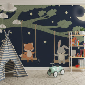 Fox and rabbit mural wallpaper transforming baby's room into magical woodland sanctuary by Kids-Mundo