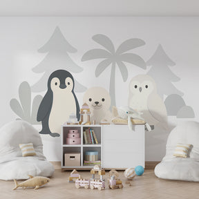 Adorable nature scene wallpaper creating peaceful kids bedroom decor with pastel tones