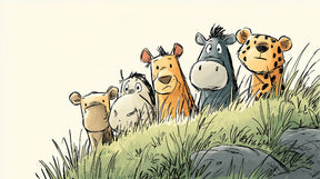 Detailed animal friends in grass mural wallpaper design pattern by Kids-Mundo
