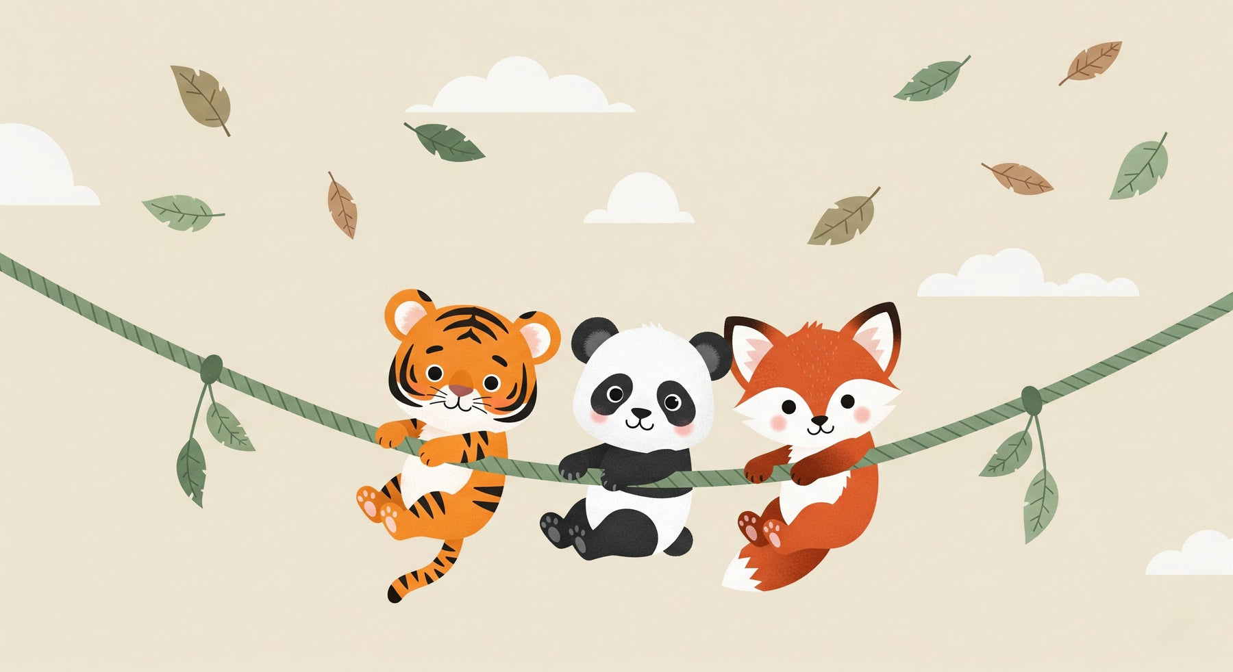 Detailed animal friends mural wallpaper design pattern with tiger panda fox by Kids-Mundo