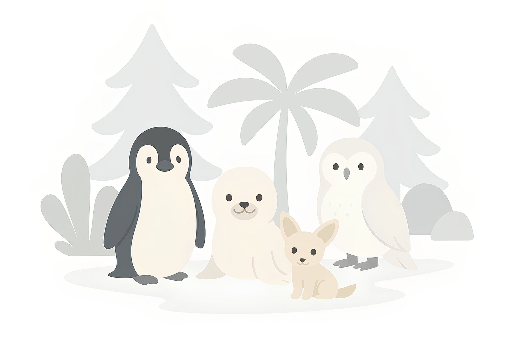 Detailed animal friends mural wallpaper design pattern with penguin seal fawn owl by Kids-Mundo