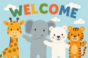 Detailed animal friends mural wallpaper design pattern with giraffe elephant bear tiger by Kids-Mundo