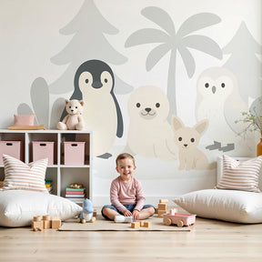 Animal friends mural wallpaper in modern nursery with woodland creatures by Kids-Mundo