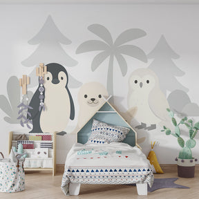 Woodland animal mural wallpaper transforming children's playroom into nature sanctuary