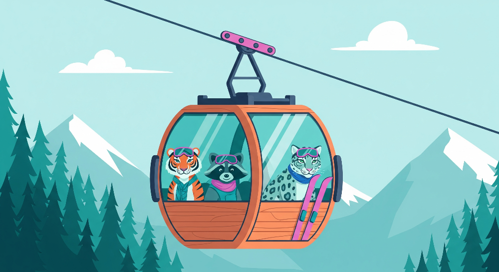 Animal Friends Ski Gondola Wall Mural