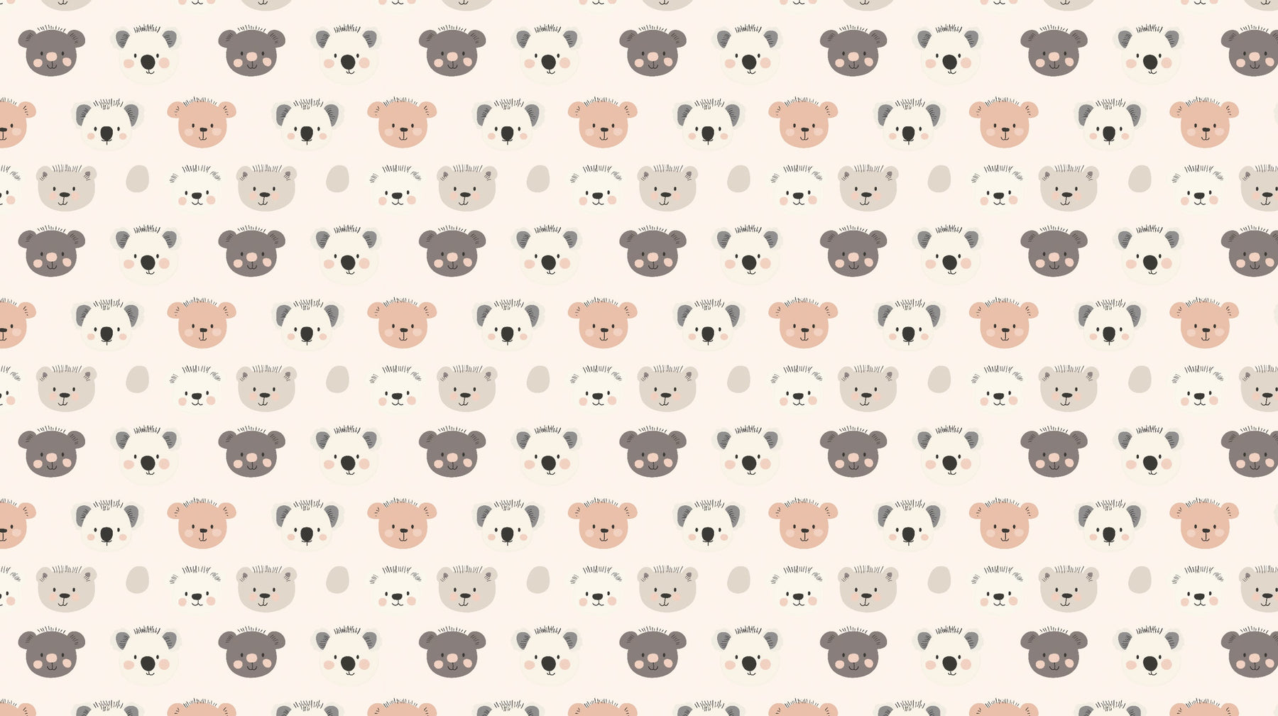 Detailed animal heads mural wallpaper design pattern showing bears and hedgehogs by Kids-Mundo