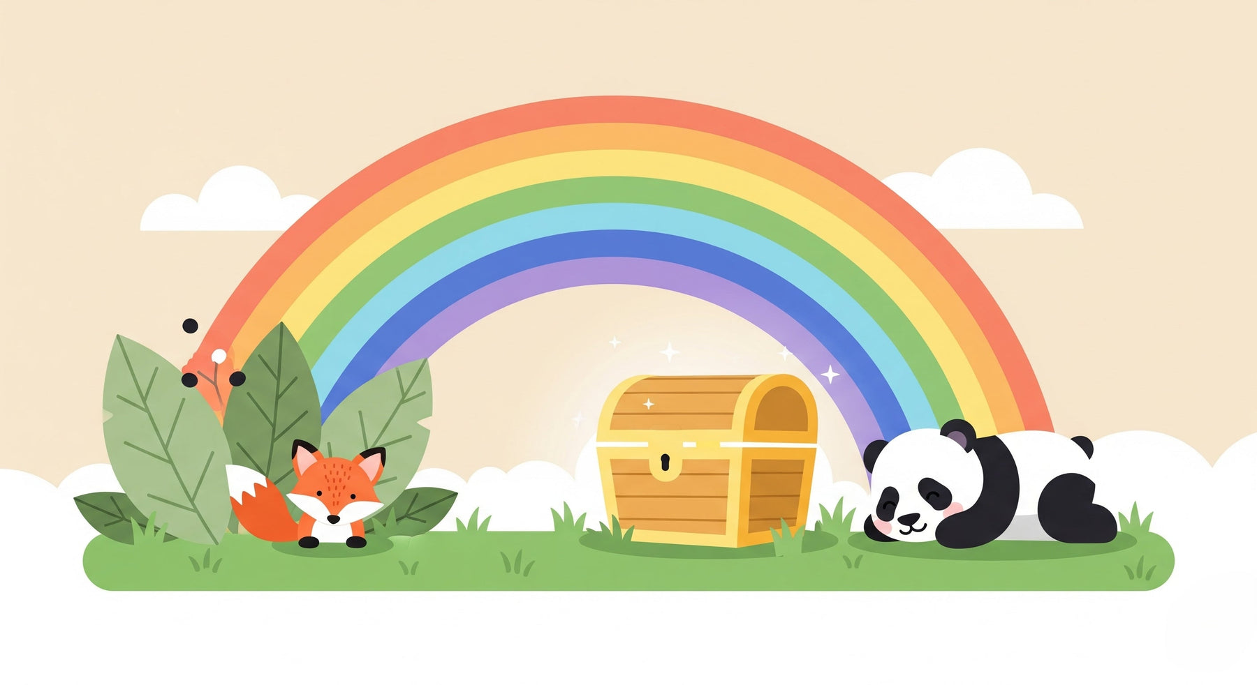Detailed fox and panda rainbow mural wallpaper design pattern by Kids-Mundo