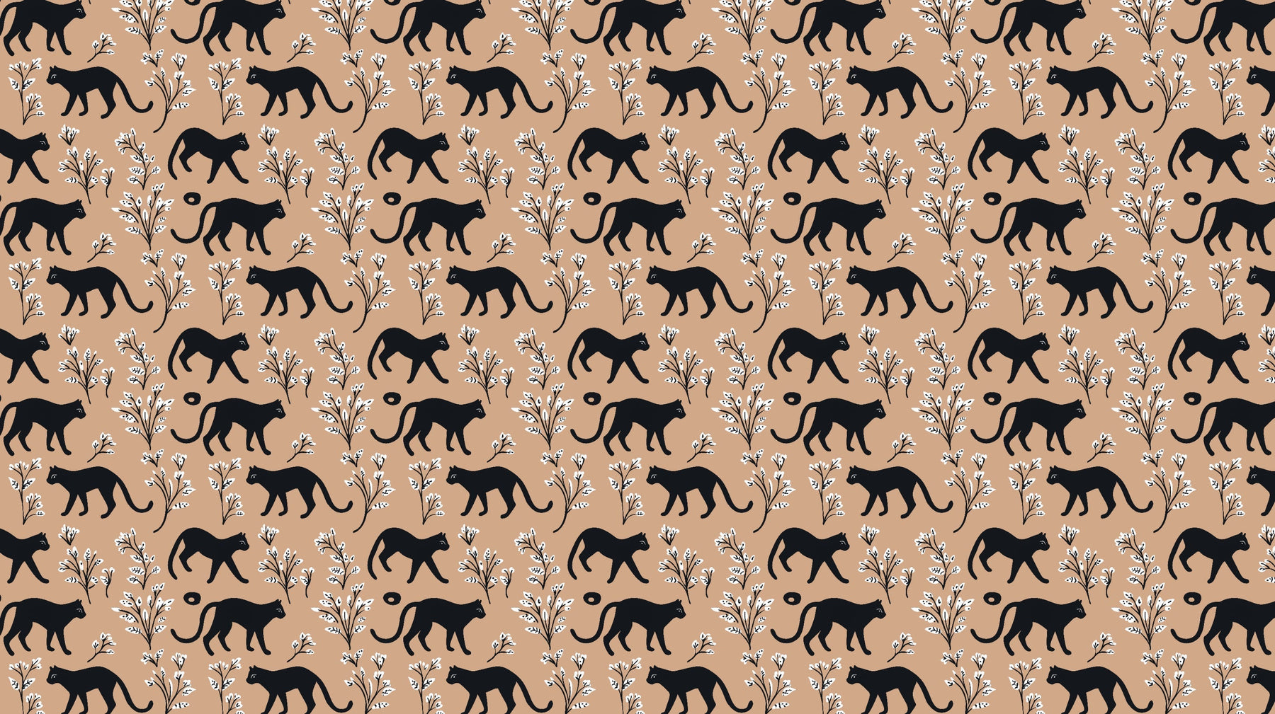 Detailed black animal silhouette and floral mural wallpaper design pattern by Kids-Mundo