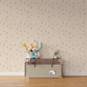 Pastel animal stars wallpaper creating calm atmosphere in children's bedroom with neutral decor