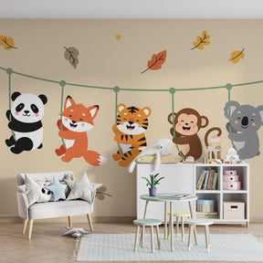 Safari animal swing wallpaper creating adventure theme in children's room by Kids-Mundo