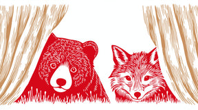 Detailed bear and fox theater mural wallpaper design pattern by Kids-Mundo