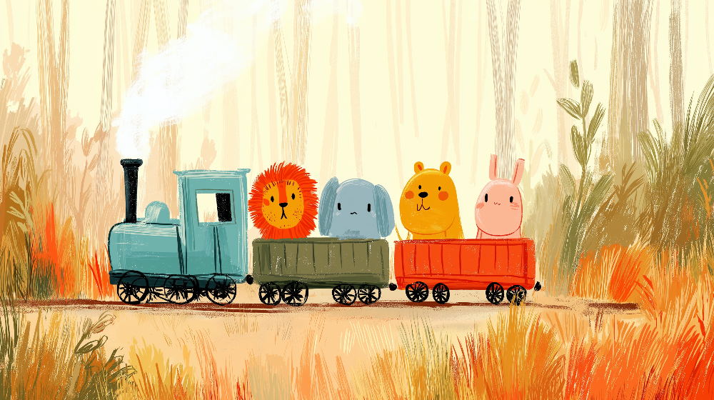 Colourful Animal Train in the Forest Wall Mural