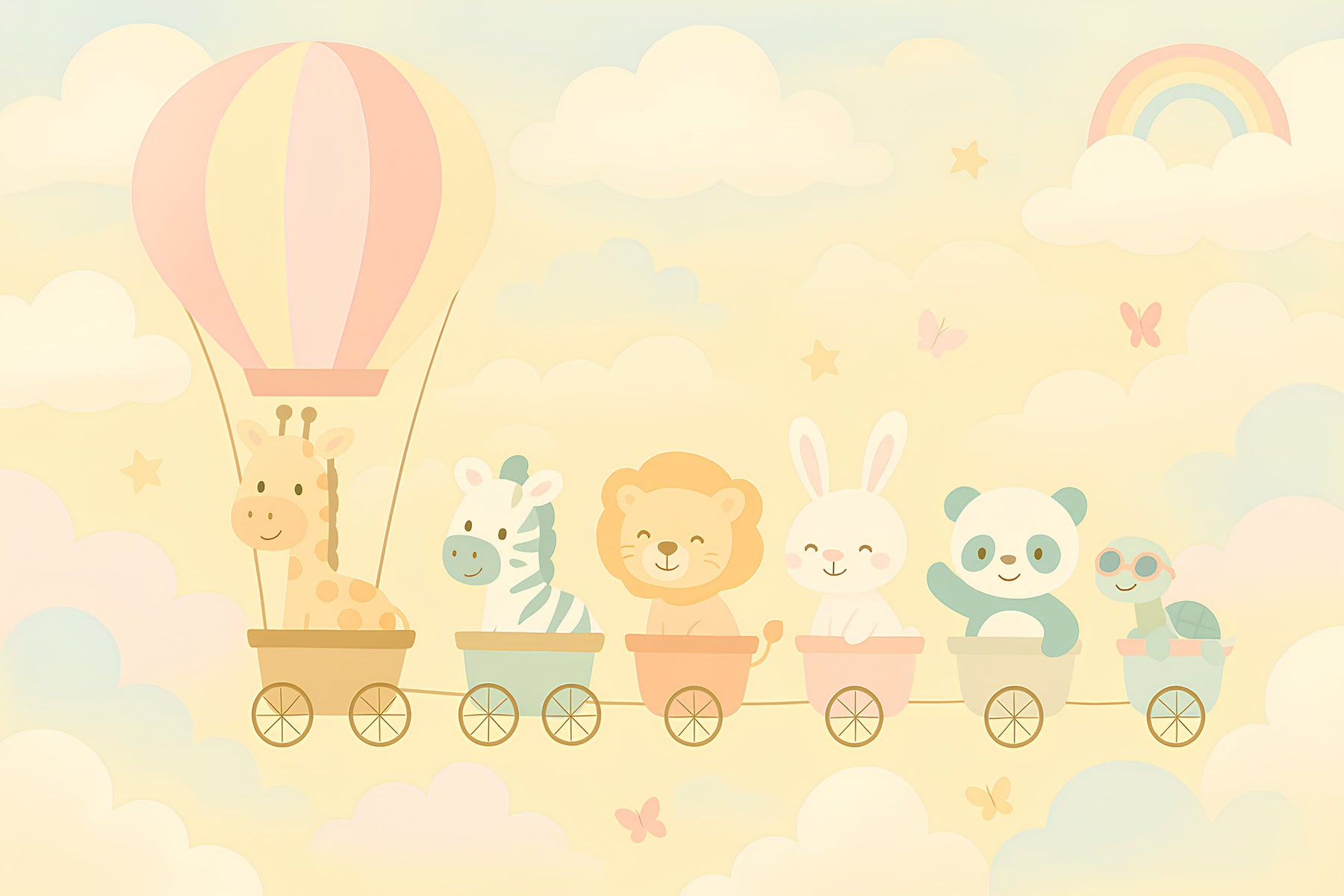 Detailed animal train cloud adventure mural wallpaper design pattern by Kids-Mundo