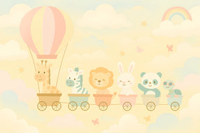 Detailed animal train cloud adventure mural wallpaper design pattern by Kids-Mundo