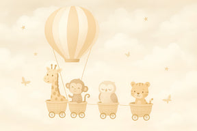 Detailed animal train and hot air balloon mural wallpaper design pattern by Kids-Mundo