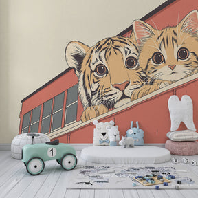 Animal train adventure mural wallpaper transforming children's playroom space