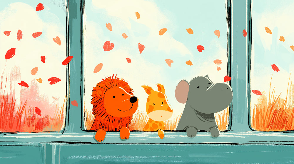 Detailed animal window mural wallpaper design pattern showing safari friends by Kids-Mundo