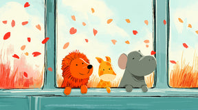 Detailed animal window mural wallpaper design pattern showing safari friends by Kids-Mundo