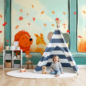 Animal window mural wallpaper with safari friends in modern kids nursery by Kids-Mundo