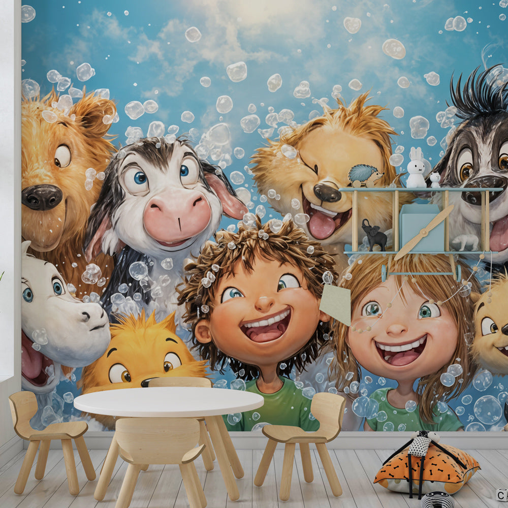 Bath time animals mural wallpaper transforming kids bedroom into fun adventure space