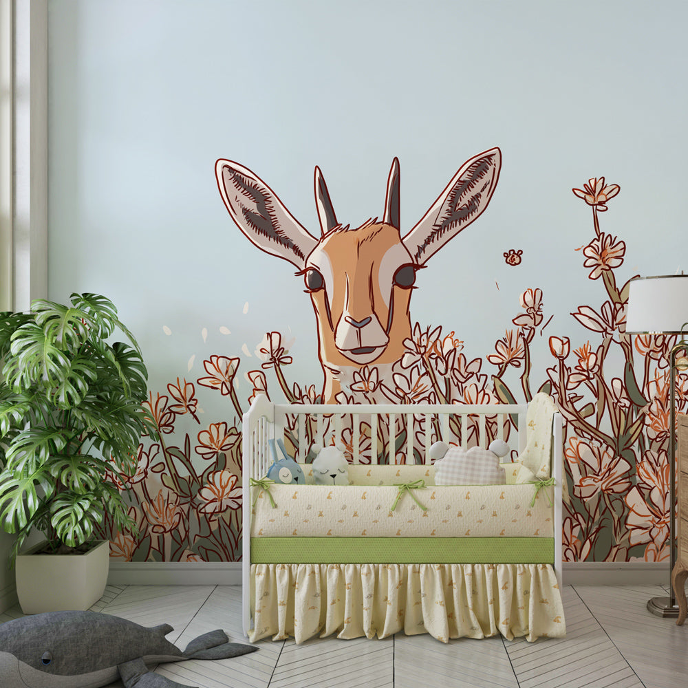 Antelope flower wallpaper creating serene atmosphere in kids playroom by Kids-Mundo