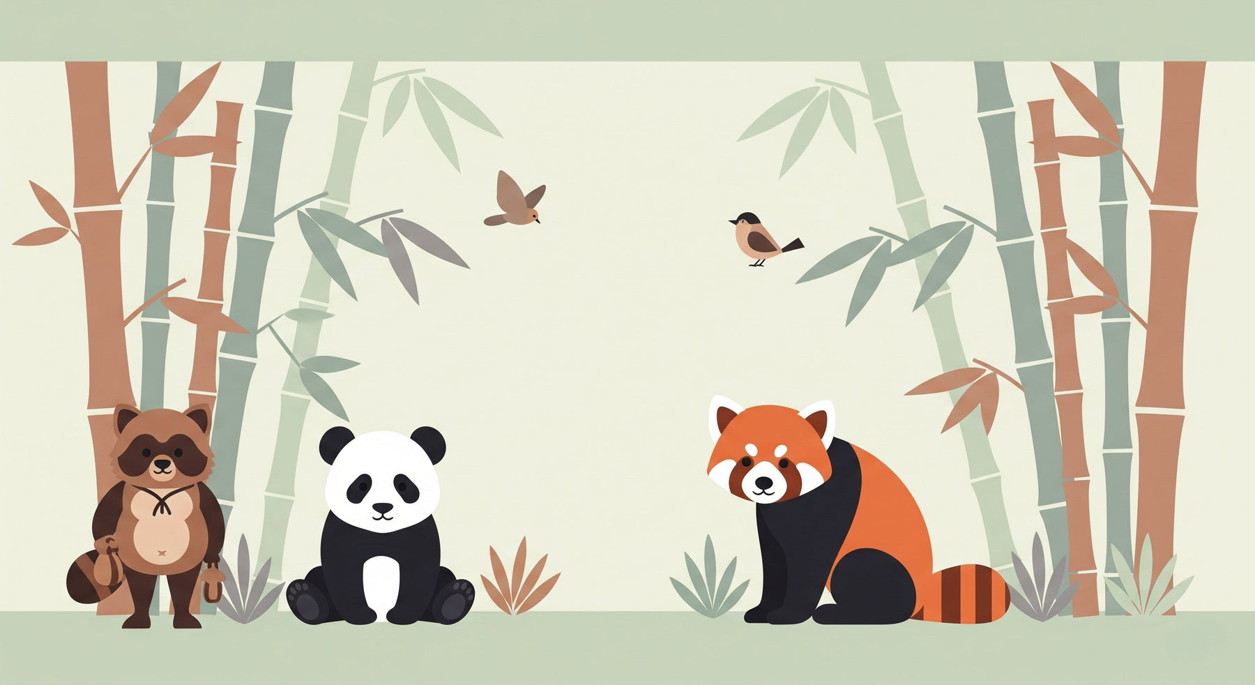 Detailed Asian forest animals mural wallpaper design pattern with pandas by Kids-Mundo