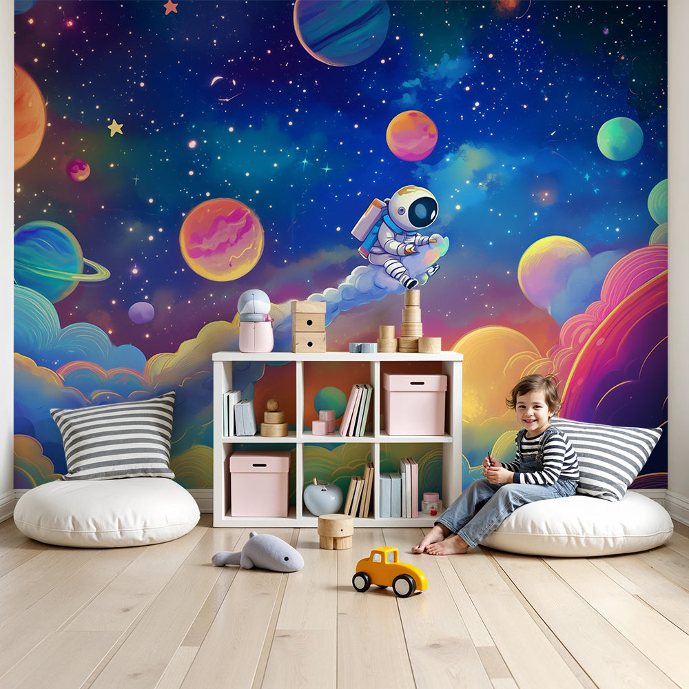 Astronaut space wall mural by Kids-Mundo styled in a colourful, playful nursery room