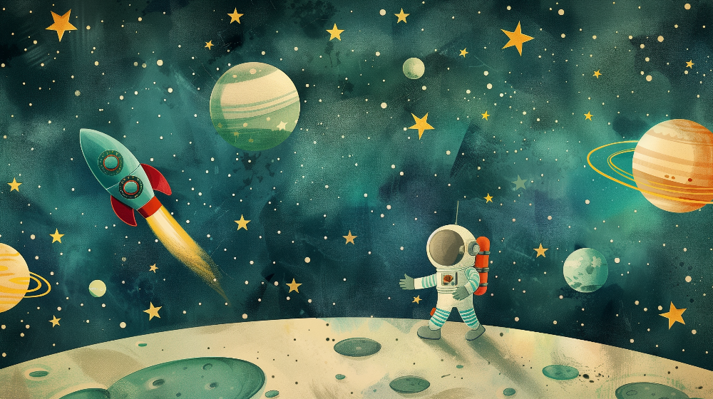 Astronaut on the Moon Space Wall Mural