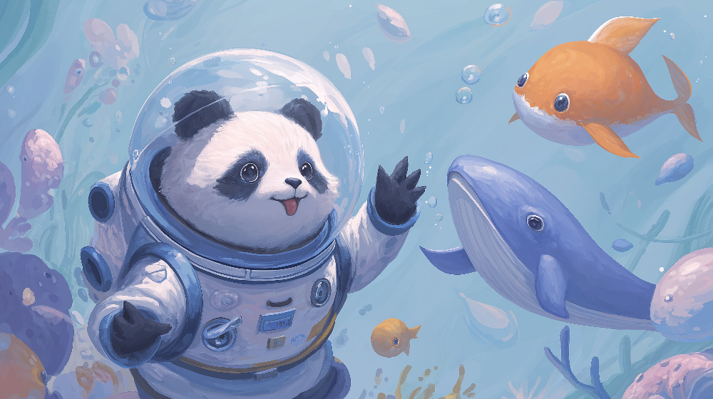 Astronaut Panda Exploring the Ocean Wall Mural