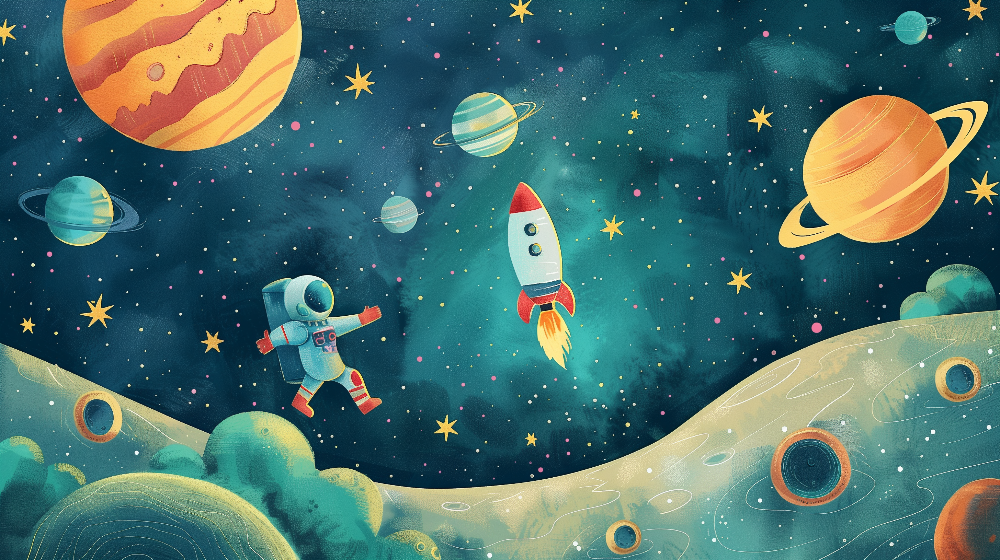 Astronaut and Rocket Space Adventure Wall Mural
