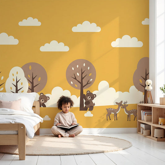 Kids-Mundo autumn forest fox and bear wall mural made to measure in a nursery