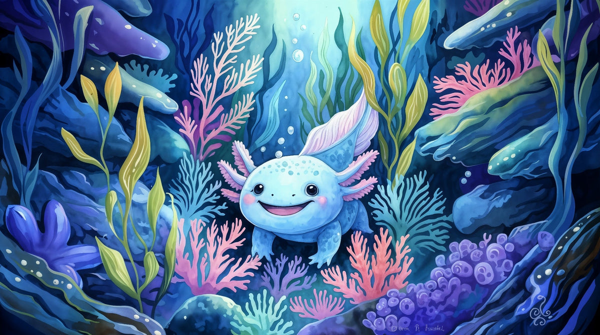 Cute Axolotl and Coral Reef Wall Mural