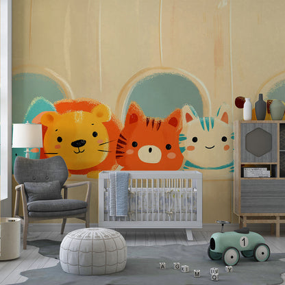 Kids-Mundo cheerful animal wall mural creating a lively feature in a playroom.