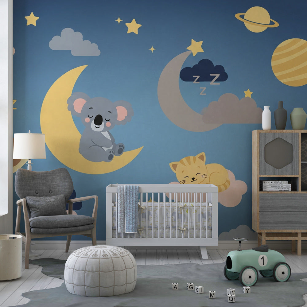 Adorable animals under stars mural wallpaper transforming toddler bedroom by Kids-Mundo