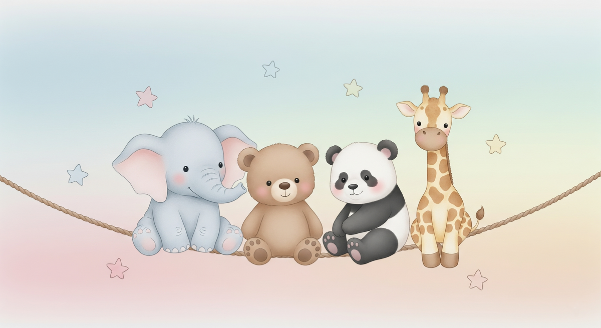 Baby Animals on a Pastel Tightrope Wall Mural