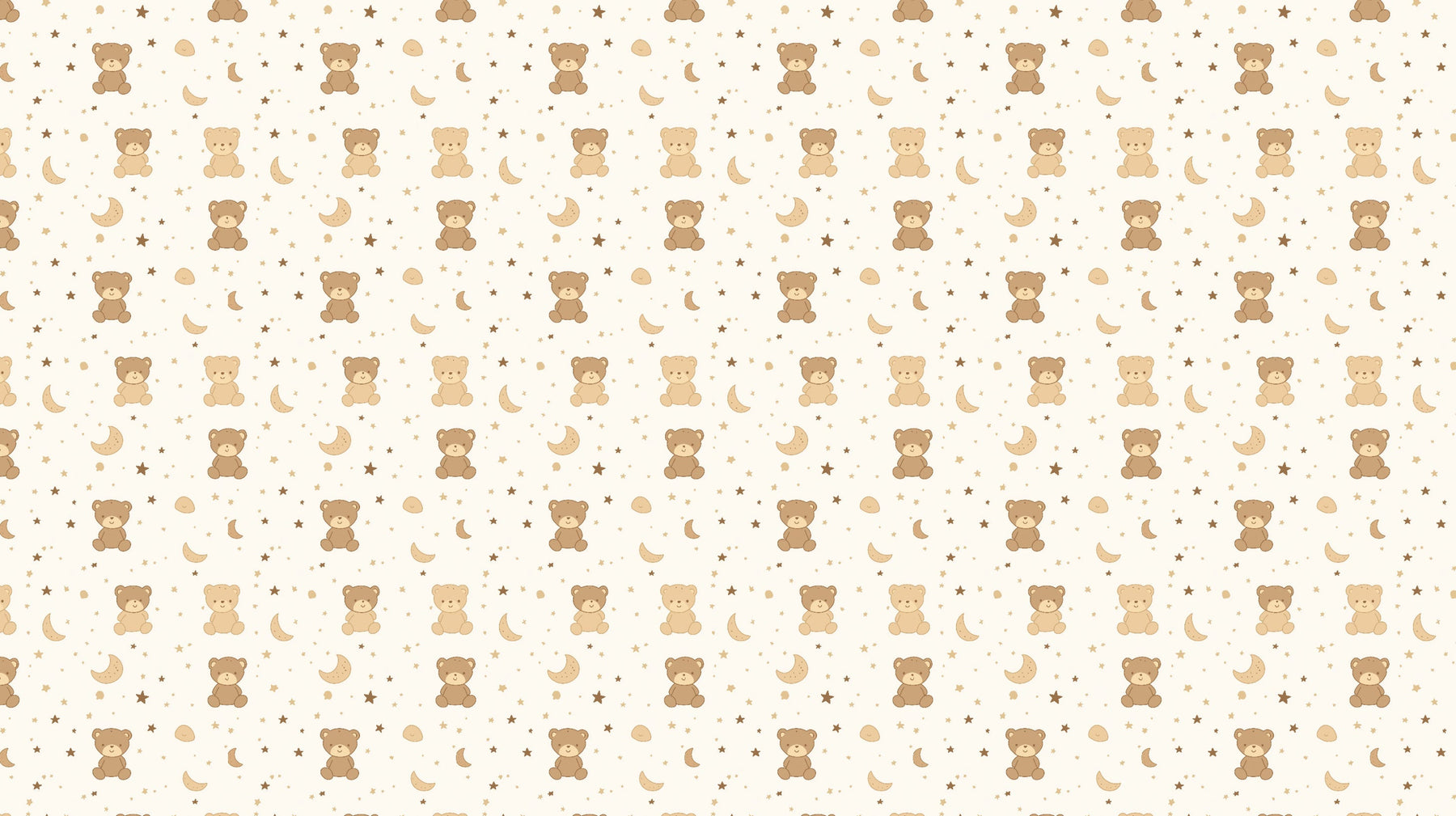 Detailed baby bear and stars mural wallpaper design pattern in soft beige tones