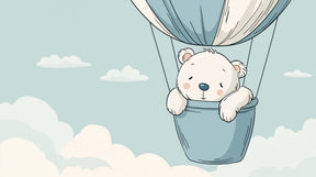 Detailed baby bear hot air balloon mural wallpaper design pattern by Kids-Mundo