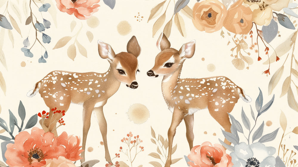 Detailed baby deer and floral mural wallpaper design pattern by Kids-Mundo