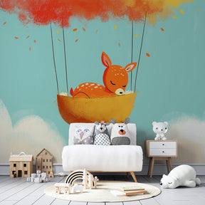 Dreamy baby deer wallpaper in soft blue tones for peaceful toddler bedroom decor