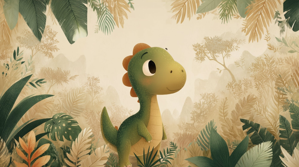 Baby Dinosaur in the Tropical Jungle Wall Mural