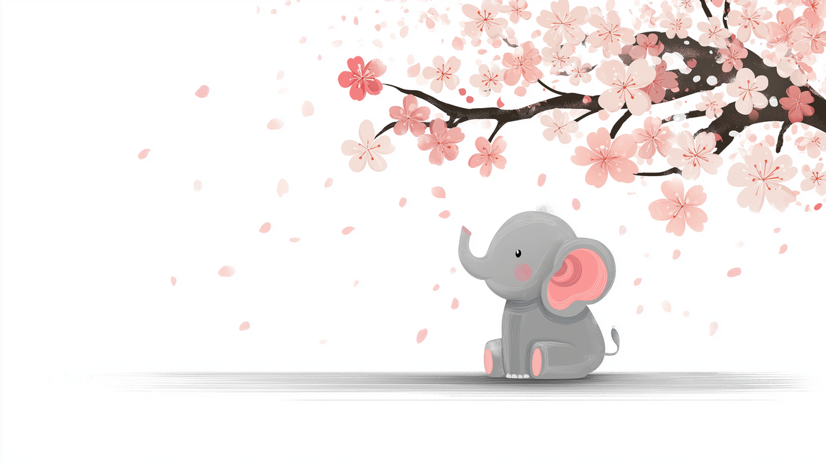 Baby Elephant Under Cherry Blossom Wall Mural