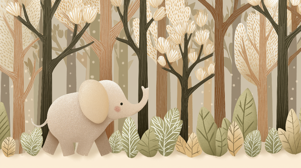 Baby Elephant in a Gentle Forest Wall Mural