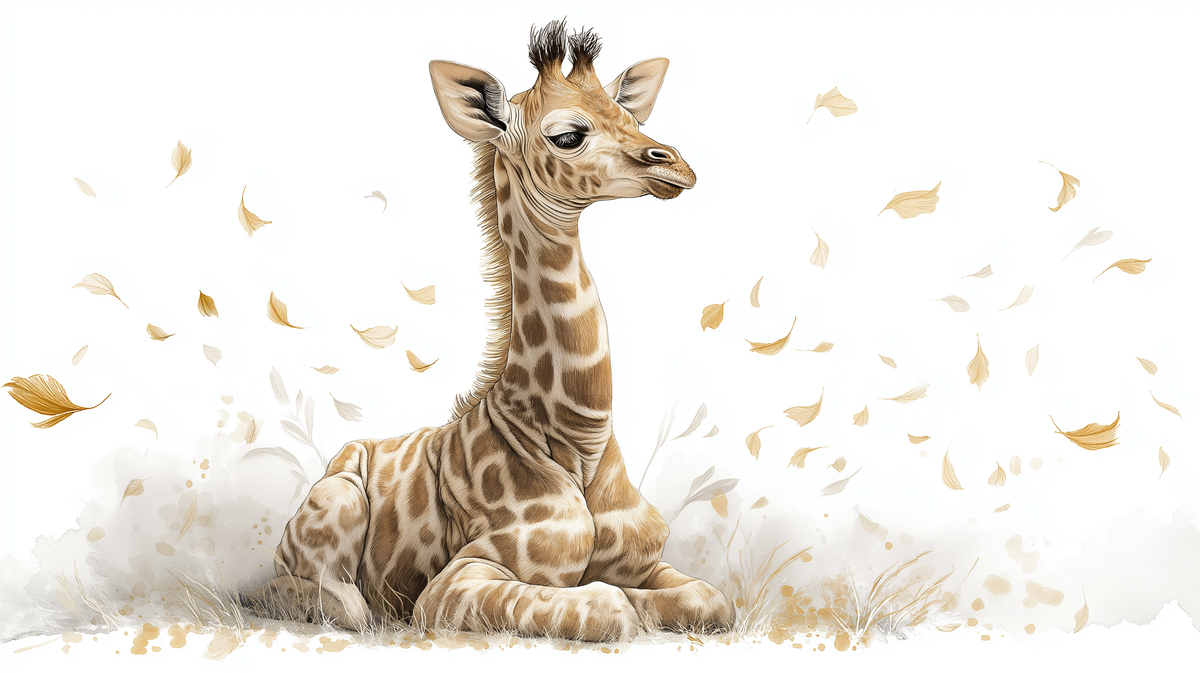 Baby Giraffe Resting in the Breeze Wall Mural