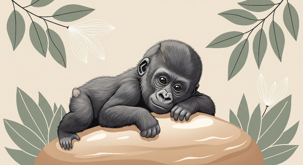 Baby Gorilla Resting on a Rock Wall Mural
