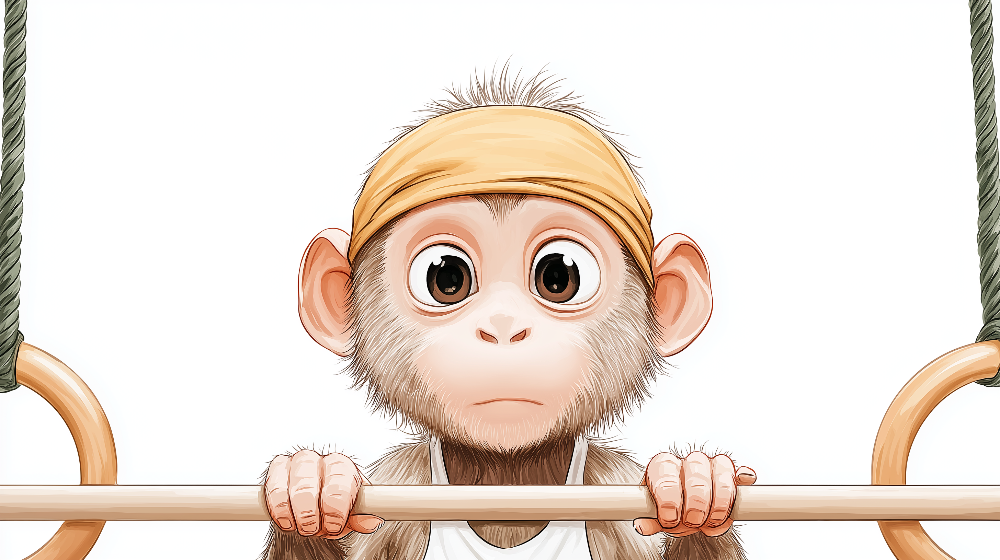 Playful Baby Monkey on Gymnastics Bars Wall Mural
