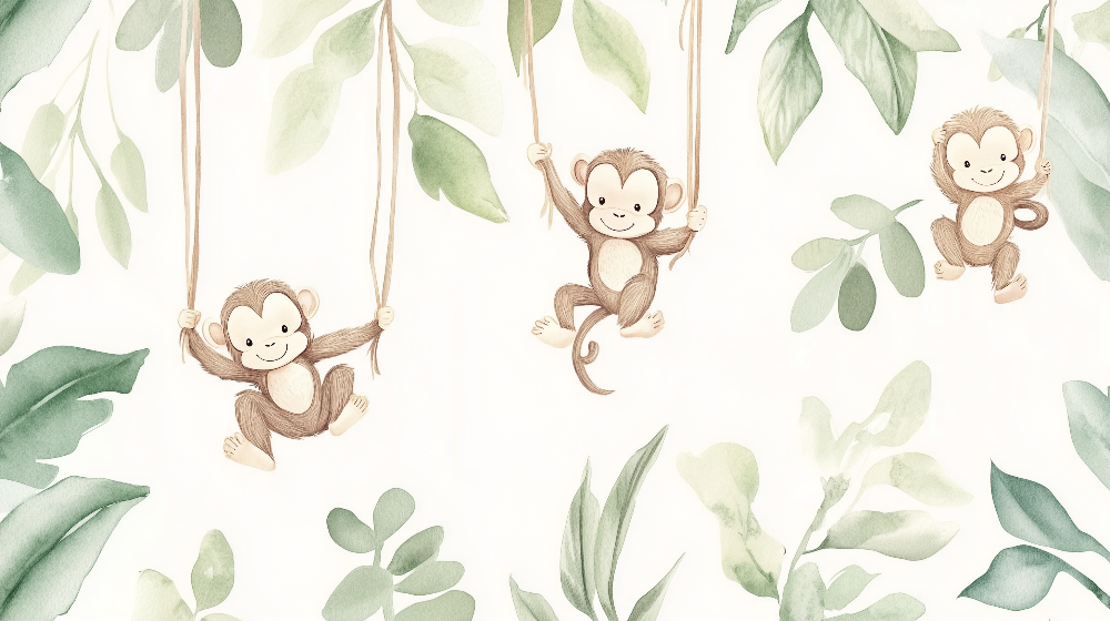 Baby Monkeys on Rope Swings Wall Mural