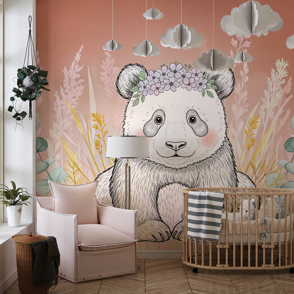Kids-Mundo panda wall mural as a sweet feature wall in a child's bedroom