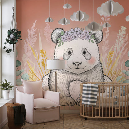 Kids-Mundo panda wall mural as a sweet feature wall in a child's bedroom