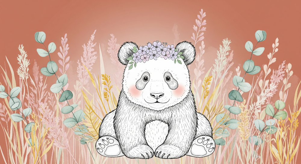 Baby Panda with Flower Crown Wall Mural