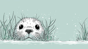 Detailed baby seal mural wallpaper design pattern with ocean seagrass by Kids-Mundo